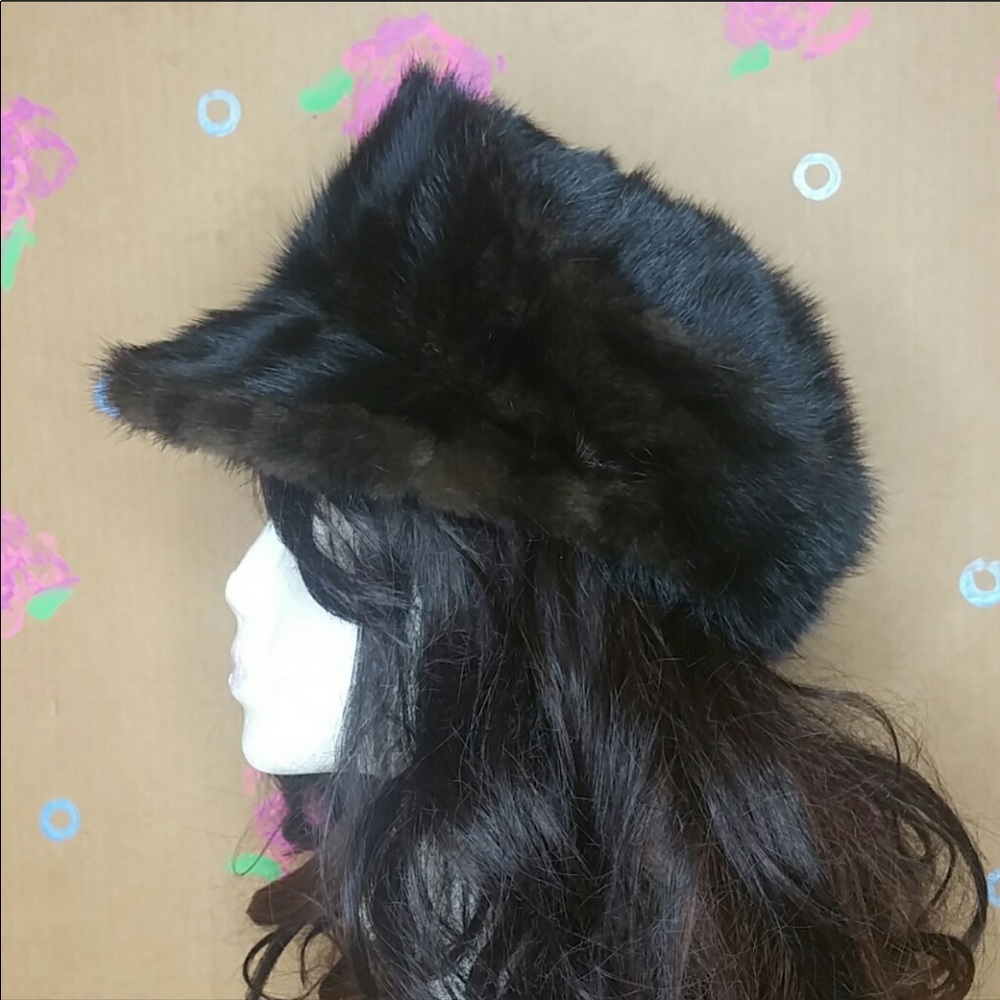 Vintage Filene's Mink Fur Hat Black Brown
